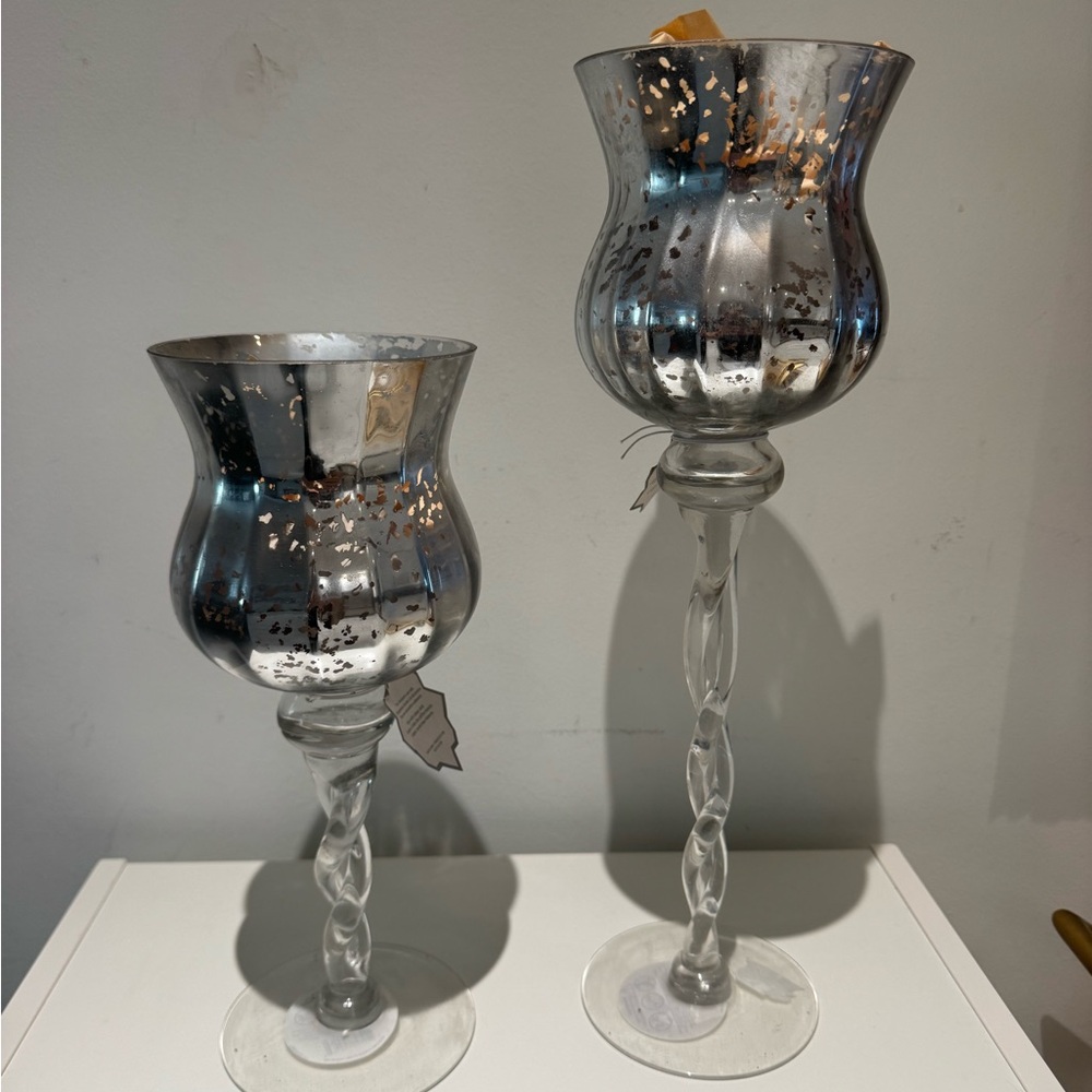 Elegant Mercury Silver Glass Candle Holders